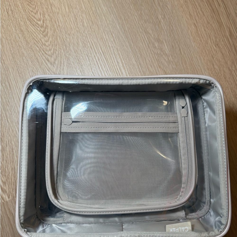 CALPAK Large Clear Cosmetics Case in Stone - Travel Organizer